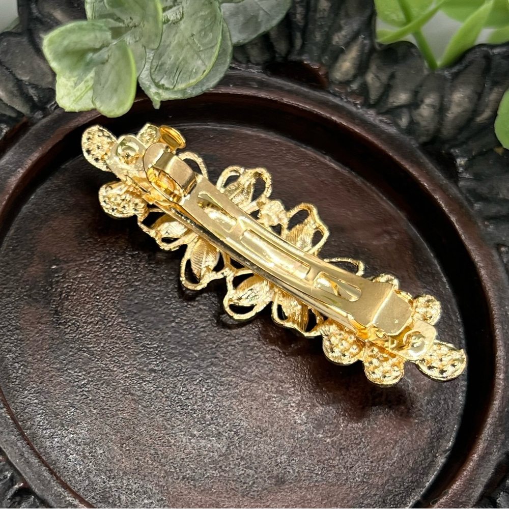 Gold Floral Clear Crystal Hair Clip barrette FINAL PRICE DROP - Picture 3 of 4